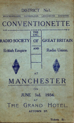 Programme from the 1934 RSGB Convenionette held in Manchester 1934

