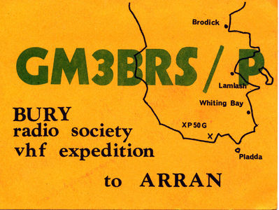 QSL card from Club trip to Arran - Date unknown
