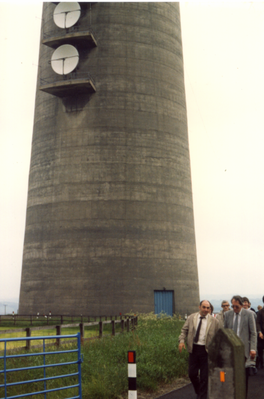 Visit to Emley Moor TV Transmitter site  c.1982 Members at the bottom of the tower
