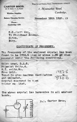 Crystal frequency certificate 1929
