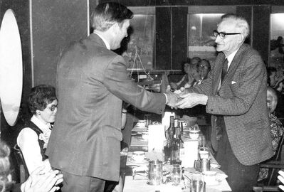 Tom G2GA with Bill, G3SMM at the 1976 celebratory dinner

