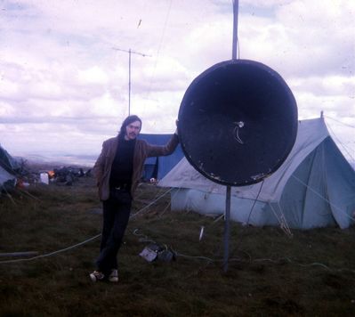 VHF field day 1972 G3ZPL at the dish - thanks G4AQB
