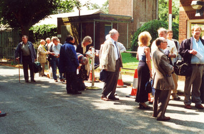 Members queing to go into Bletchley Park 
