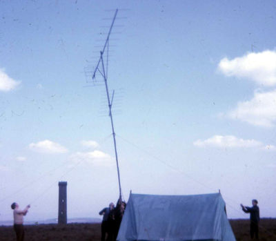 Aerials nearly up - VHF field day 1972 - thanks G4AQB
