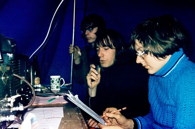 VHF F.D Rooley Moor 1972  Steve, G4AQB operating,  Alban, G8NVW on the left and unknown SWL on the right
