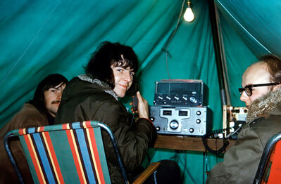 VHF F.D. Rooley Moor 1972 . Operator is Keith G3ZGU (??), with Keith G8EAP on the right and Neil G3ZPL on the left
